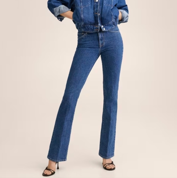 MANGO DENIM Slim Flare Regular Mid Waist Jeans in Blue, size 2, NWT - Picture 1 of 12